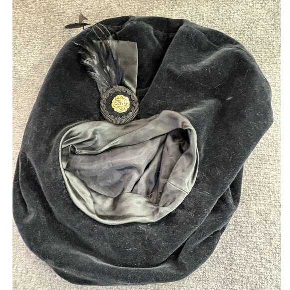 VTG J. Peterman Co Cap Large Beret  Velvet Feathers Oversize Boho Dramatic 90s - Picture 3 of 10